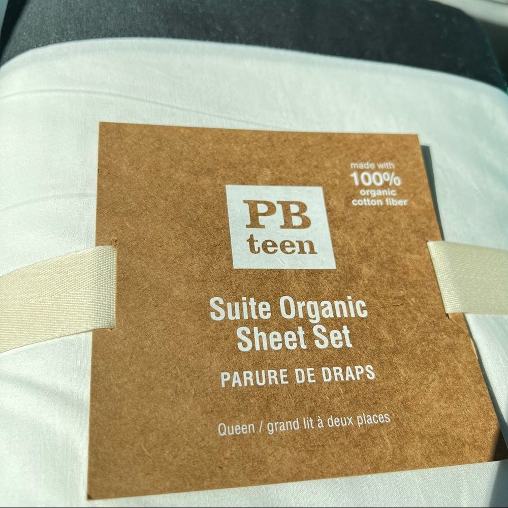 PB Suite Organic Sheet Set, White with Black Contrast Band Queen {CC}